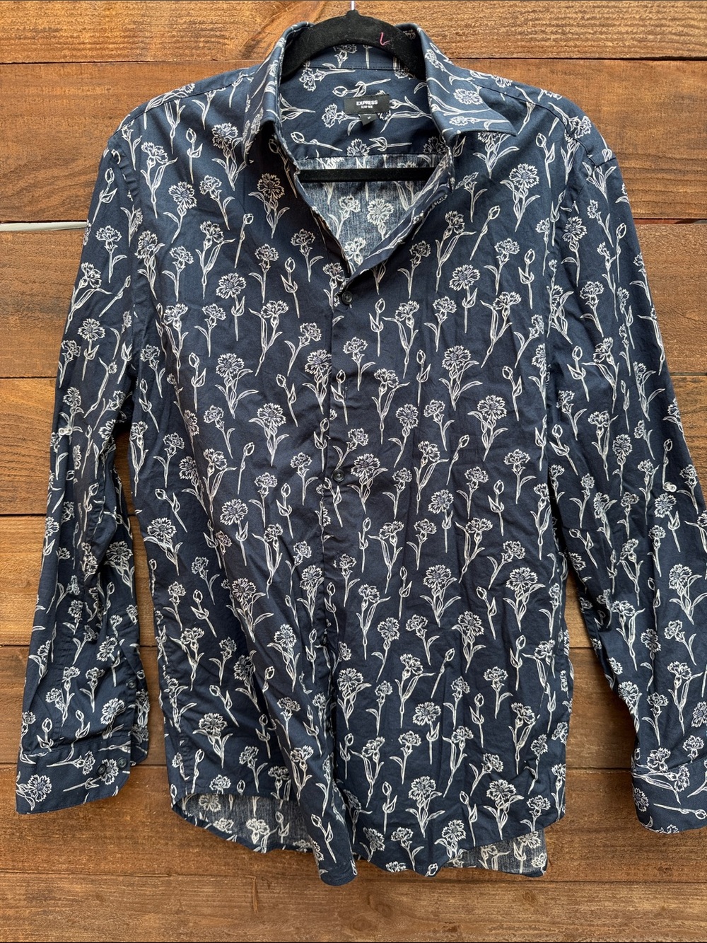 Express Navy Blue Floral Button-Down Shirt